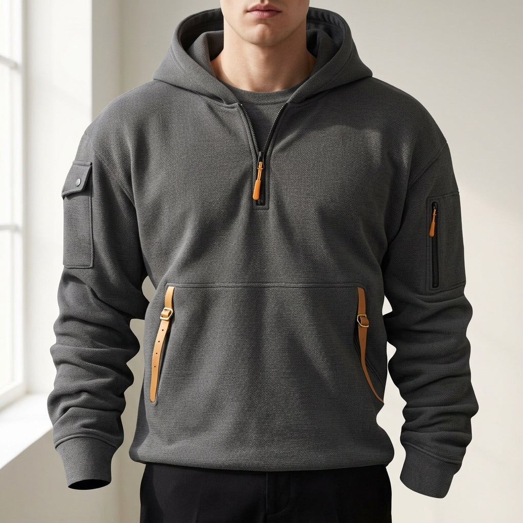 Quarter-Zip Hoodie Multi-Pocket Adjustable Hood Comfortable Fit – Rowan