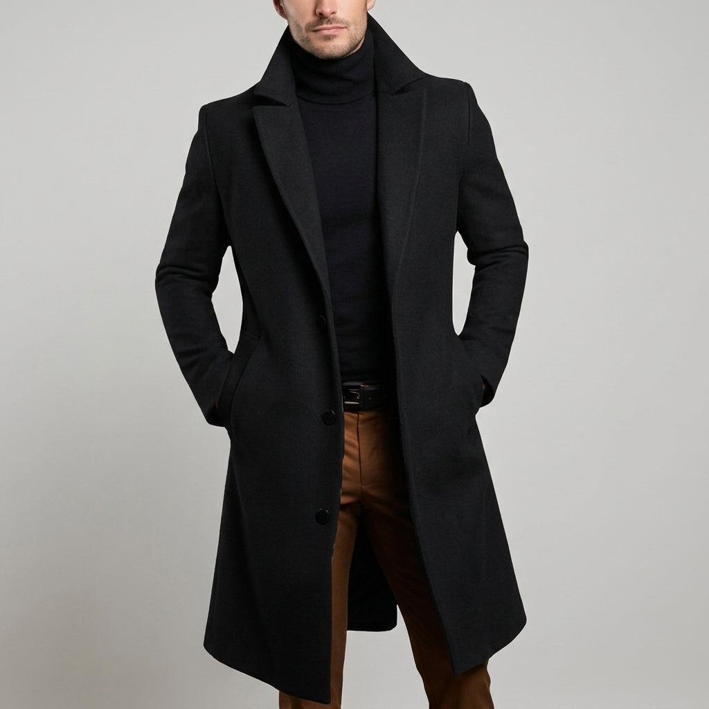 Slim-Fit Wool Blend Long Overcoat – Alina