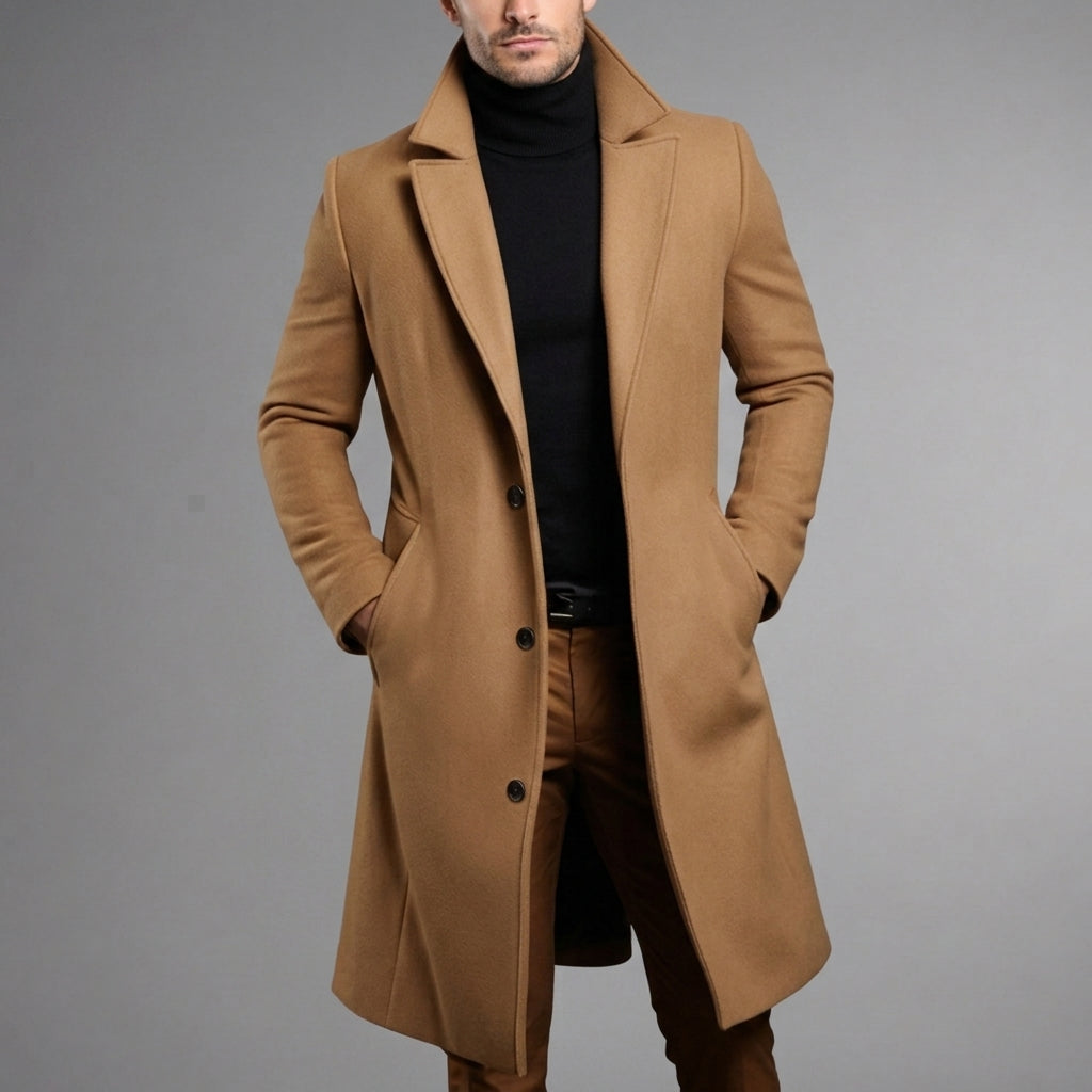 Slim-Fit Wool Blend Long Overcoat – Alina