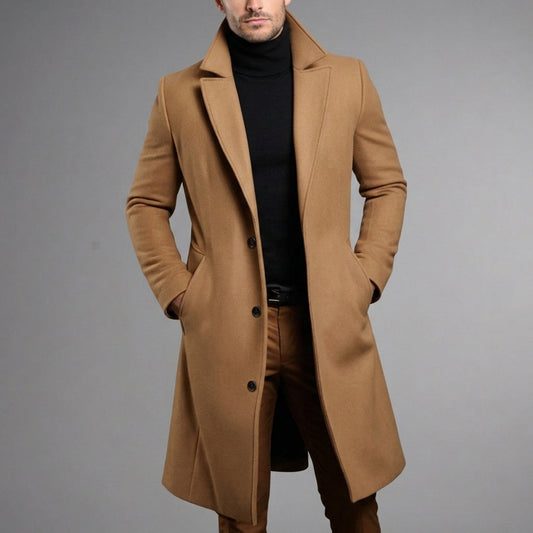 Slim-Fit Wool Blend Long Overcoat – Alina
