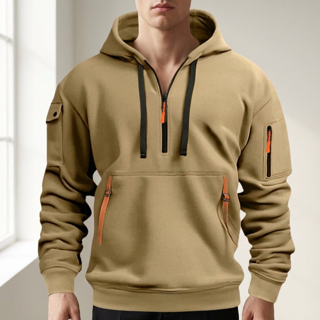 Quarter-Zip Hoodie Multi-Pocket Adjustable Hood Comfortable Fit – Rowan