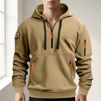 Quarter-Zip Hoodie Multi-Pocket Adjustable Hood Comfortable Fit – Rowan