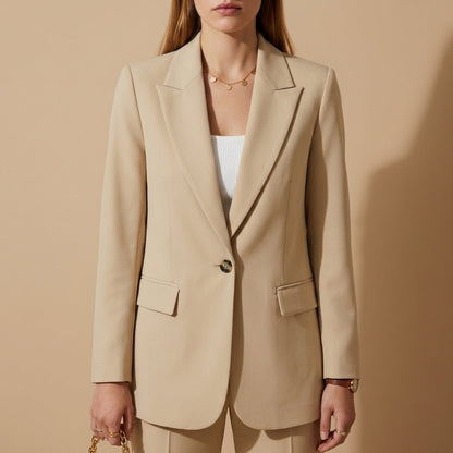 Cotton Blend Blazer for Women Long Sleeve Tailored Fit – Celeste