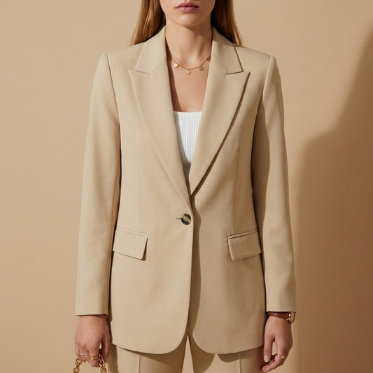 Cotton Blend Blazer for Women Long Sleeve Tailored Fit – Celeste