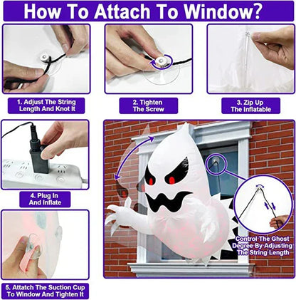 4.6ft Inflatable Halloween Ghost with LED Lights for Windows – Outdoor Festive Halloween Decoration
