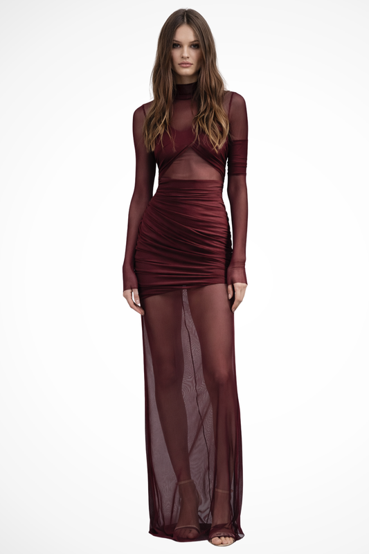 Aurelia Women’s Summer Long Sleeve Sheer Mesh Layered Bodycon Wedding Guest Maxi Dress