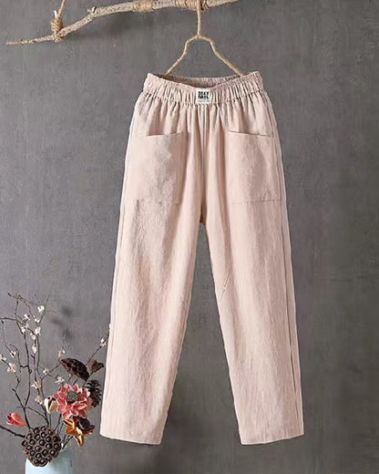 Pantalon en lin blanc décontracté pour femmes - Pantalon en lin respirant pour toutes occasions, élégant et confortable