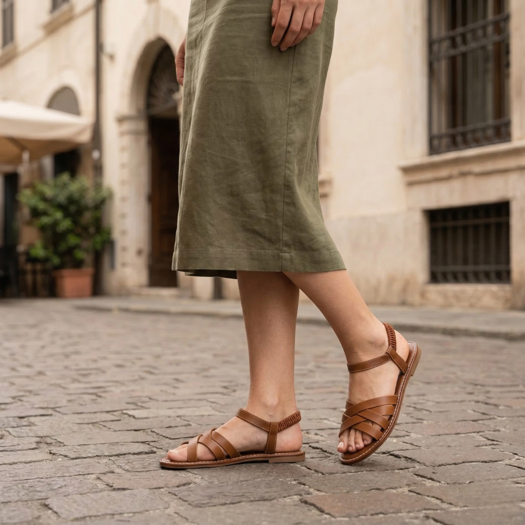 Women’s Leather Strappy Flat Sandals for Summer