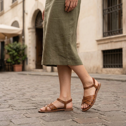 Women’s Leather Strappy Flat Sandals for Summer