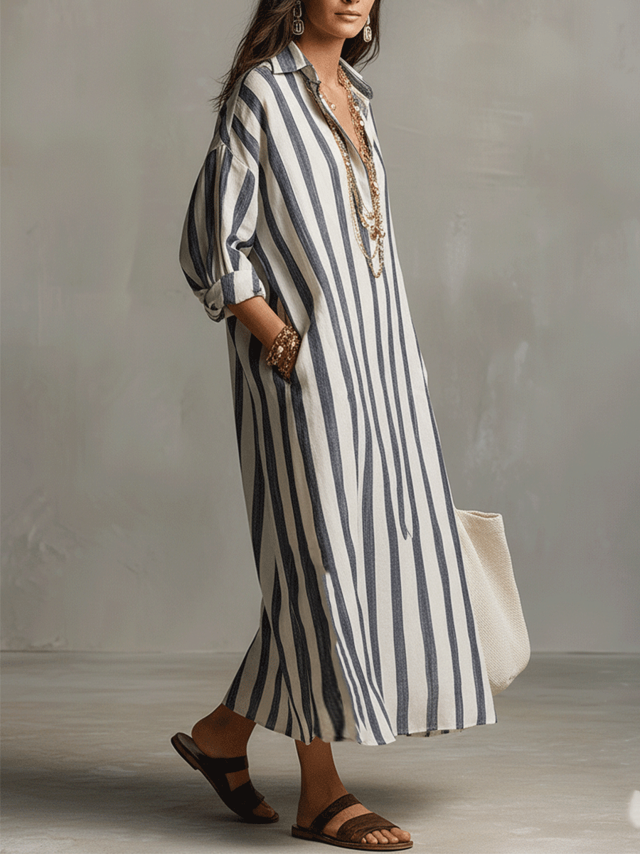 Robe maxi bohème avec design rayé décontracté
