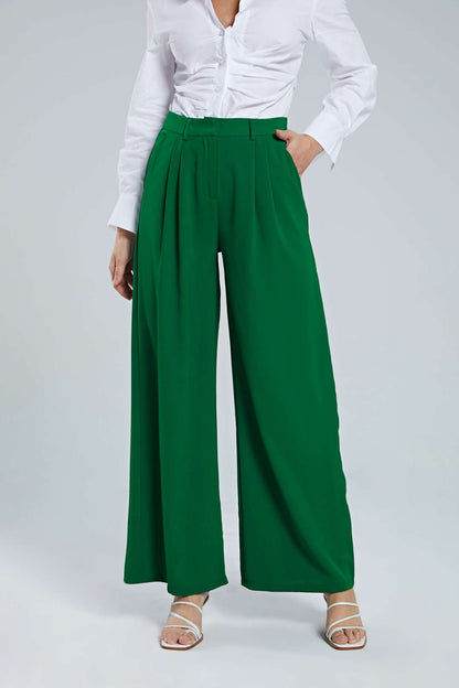Pantalon plissé taille haute à jambes larges, chic et décontracté