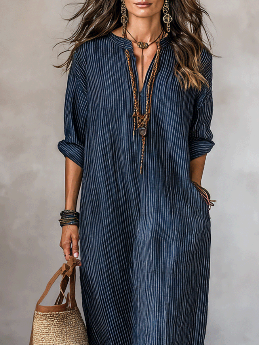 Robe maxi nomade indigo décontractée