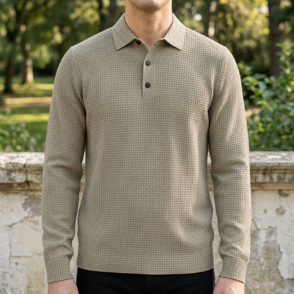 Textured Knit Polo Short Sleeve Button Front – Elara