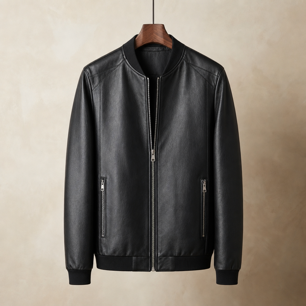 Leather Bomber Jacket Faux Leather Regular Fit O Neck – Rowan