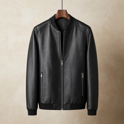 Leather Bomber Jacket Faux Leather Regular Fit O Neck – Rowan