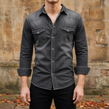 Denim Shirt Slim Fit Cotton Blend Button Front – Maren