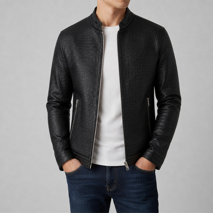 Croc Embossed Faux Leather Slim Jacket for Women – Elara