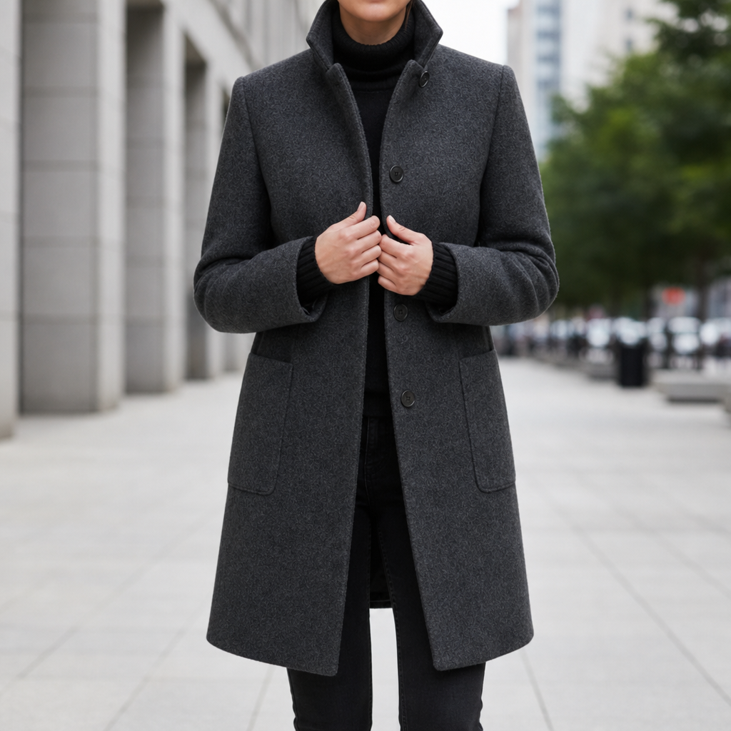 Women’s Grey Wool-Blend Coat Unlined Mid-Thigh – Marlowe