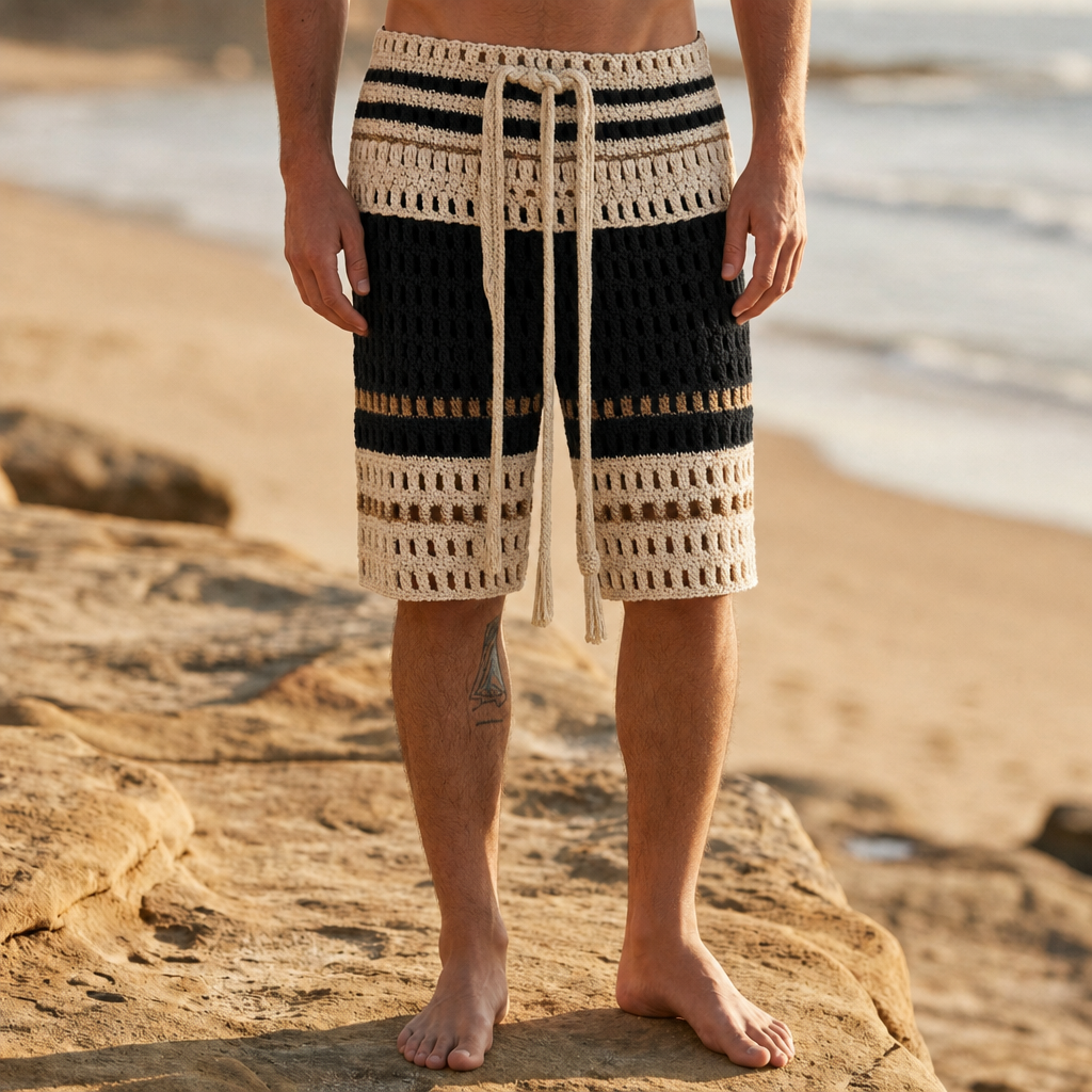 Crochet Knit Shorts for Women Textured Drawcord Waist – Maren