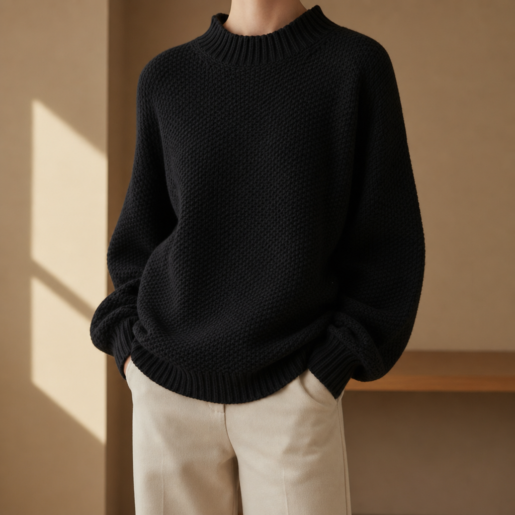 Mock Neck Sweater Oversized Cotton Blend Dropped Shoulder – Elara