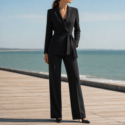 Women's Belted Blazer Trouser Set Wide Leg Tailored Style – Celeste