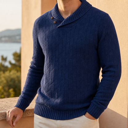 Men's Textured Cotton Blend Shawl Collar Sweater – Mateo