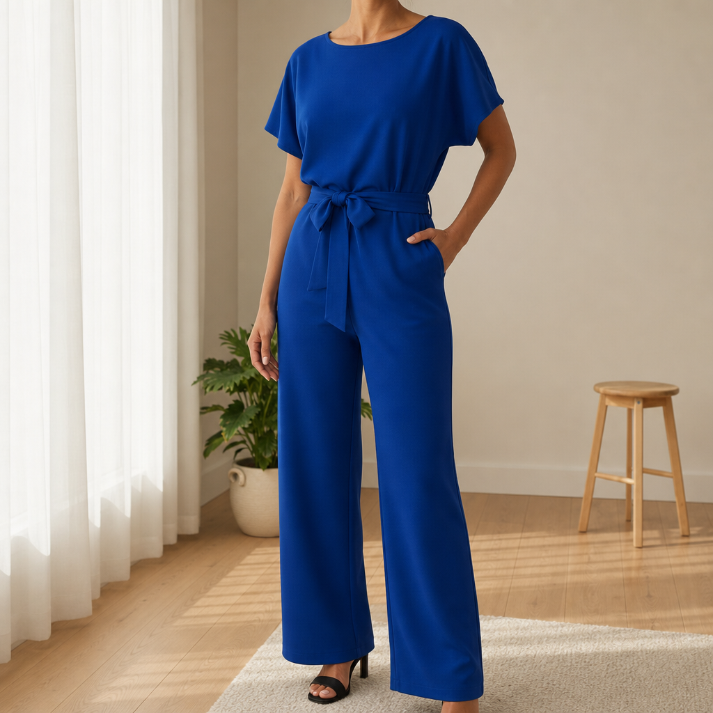 Women's Ponte Knit Batwing Jumpsuit Belted Defined Waist – Celeste