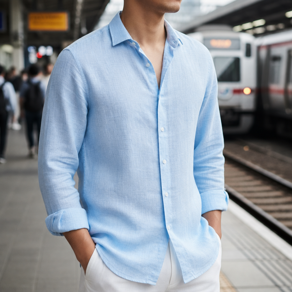 Men's Cotton Linen Button-Up Shirt Relaxed Fit – Arlen
