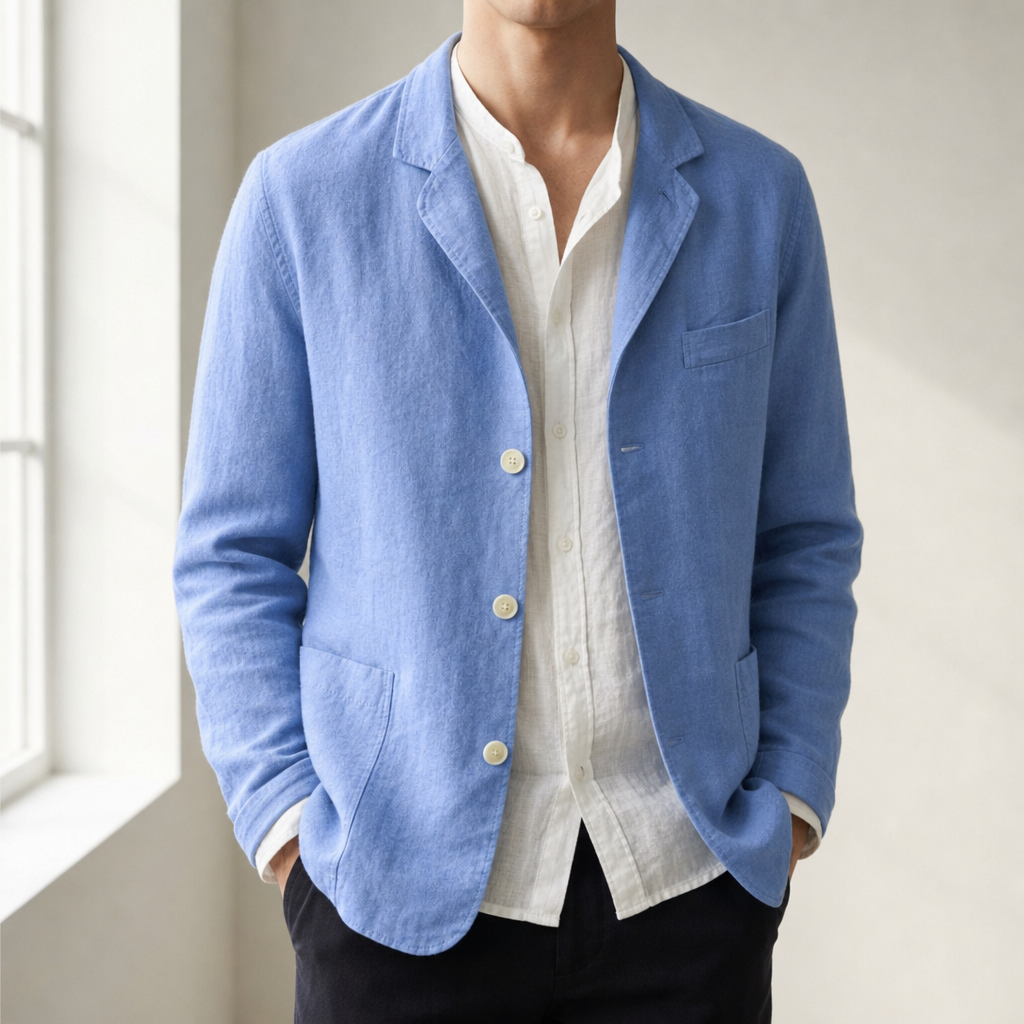 Women's Cotton Linen Relaxed Blazer Jacket Notched Lapel – Elara