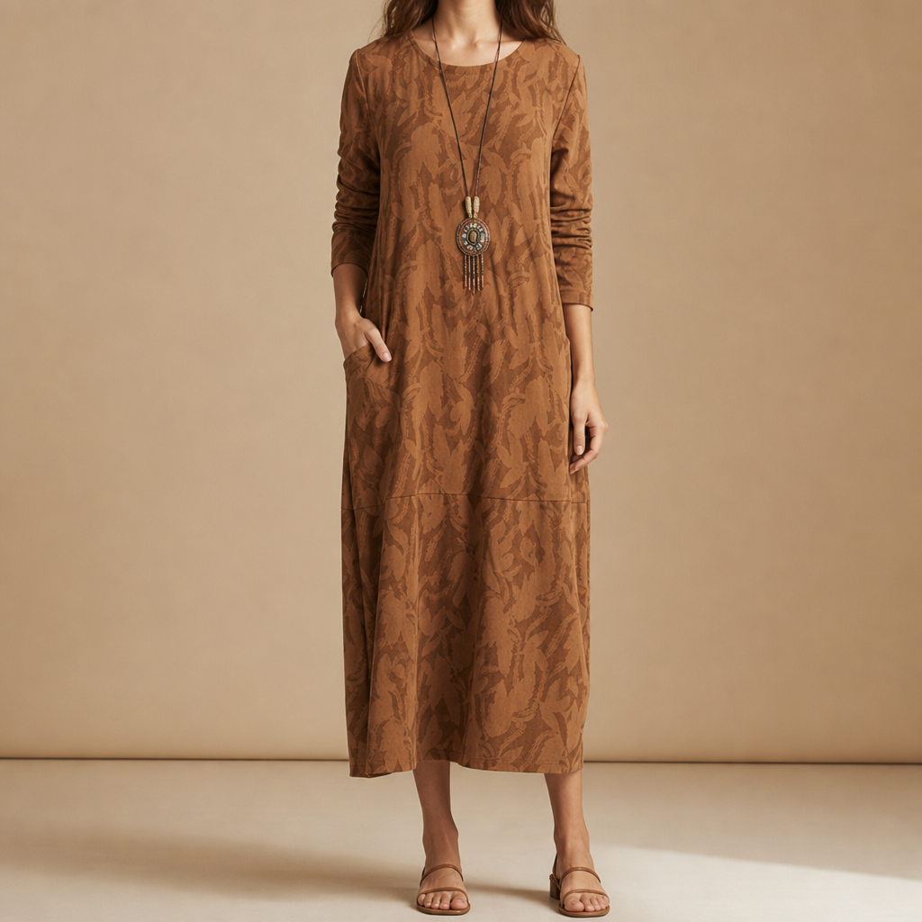 Women's Botanical Print Midi Dress Cotton Blend Relaxed Fit – Elara