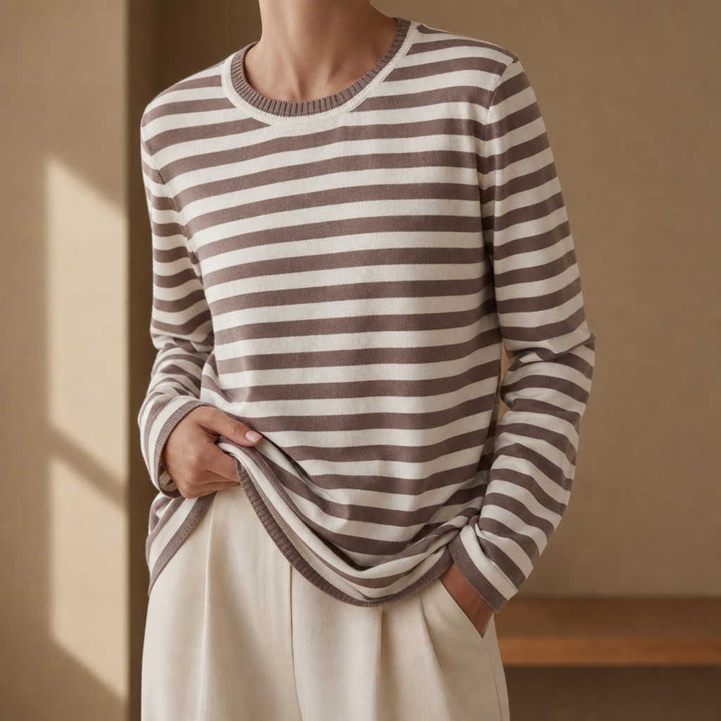 Striped Knit Long Sleeve Top in Cotton Blend – Marlowe