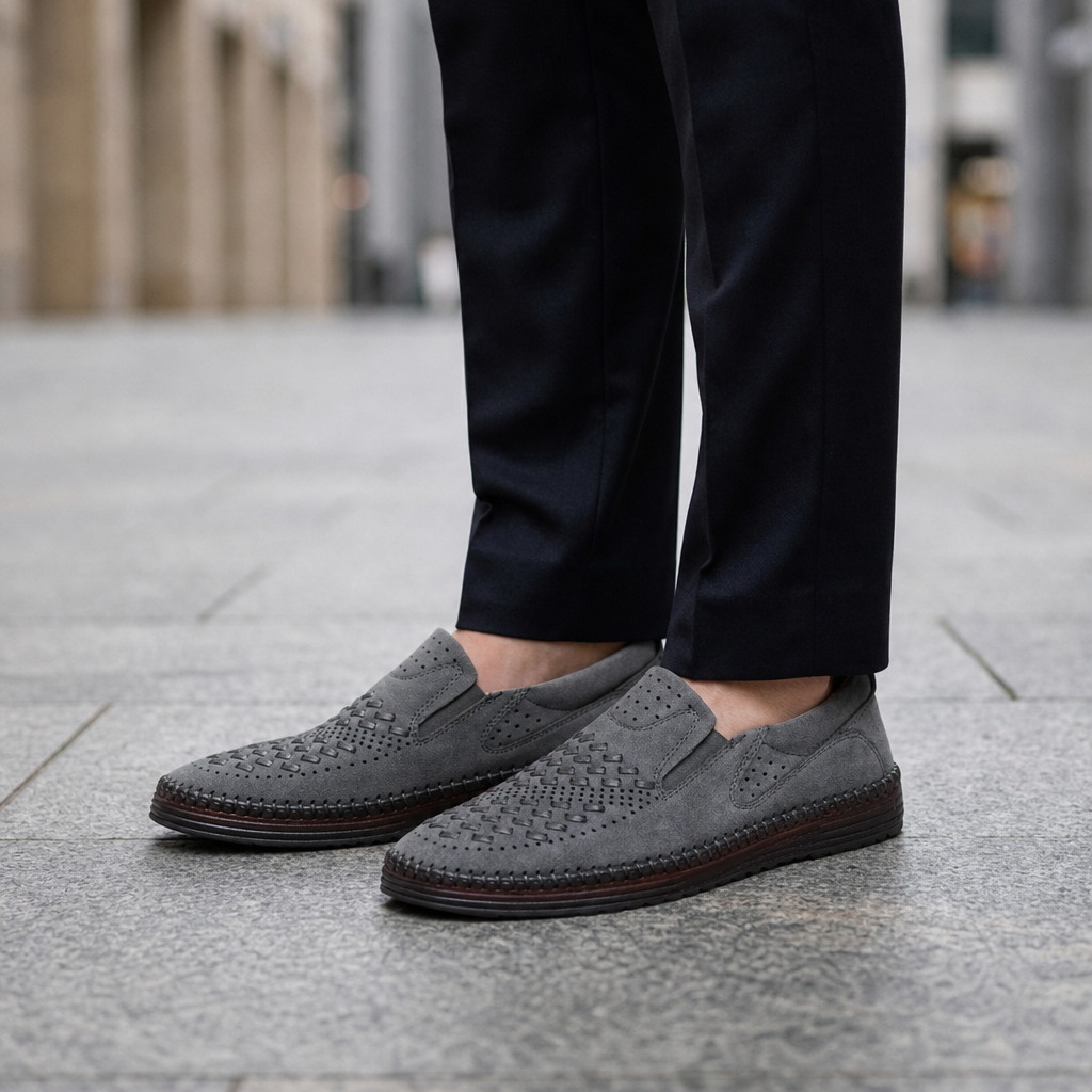 Perforated Faux Leather Loafers for Men Hand Stitched Comfort – Marlowe