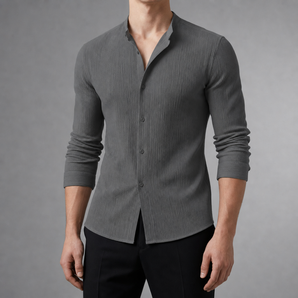 Men's Textured Slim Cotton Blend Shirt Stand Collar – Laurent