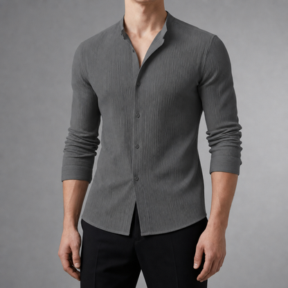Men's Textured Slim Cotton Blend Shirt Stand Collar – Laurent