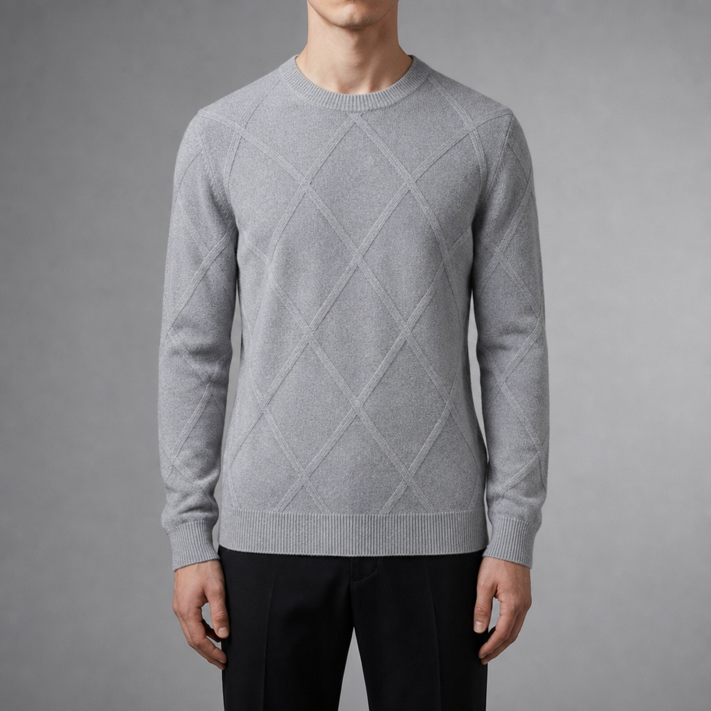 Cashmere Wool Blend Argyle Crewneck Sweater – Elara