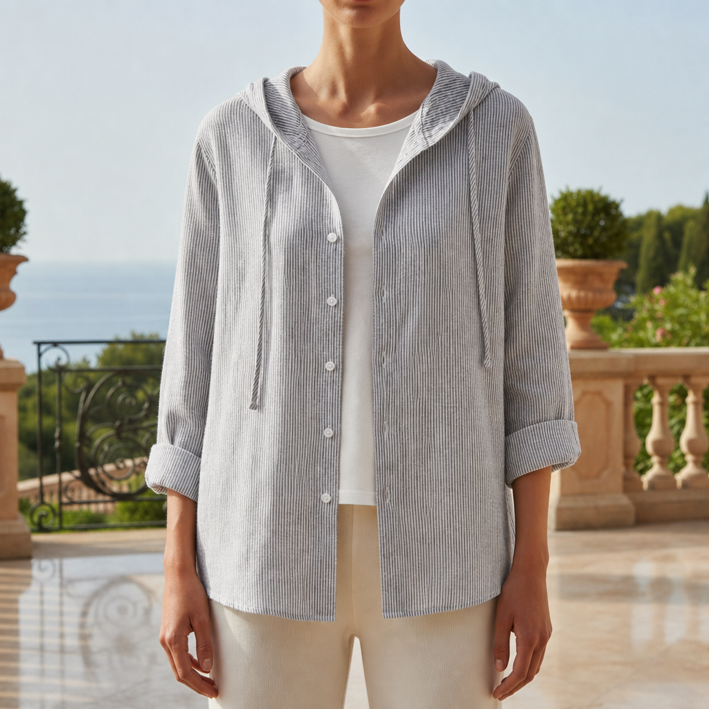 Striped Hooded Shirt Cotton Linen Button Front – Marlowe