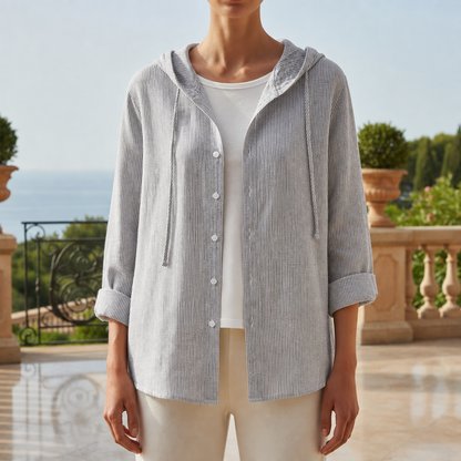 Striped Hooded Shirt Cotton Linen Button Front – Marlowe
