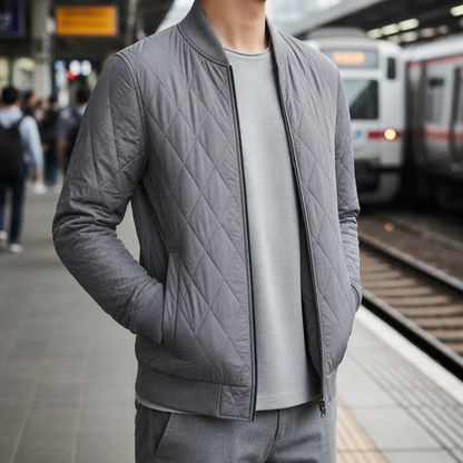 Quilted Bomber Jacket Poly Cotton Diamond Pattern – Elara