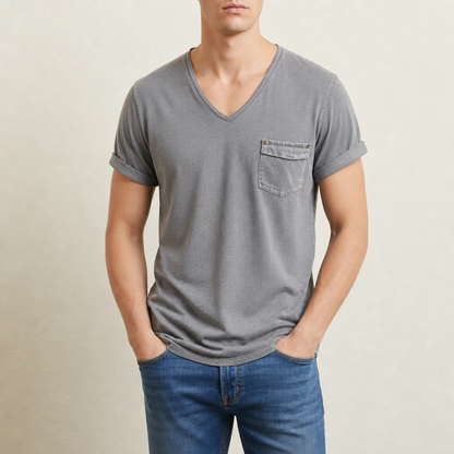 Men's Cotton Blend Deep V Neck Pocket T Shirt Regular Fit – Laurent
