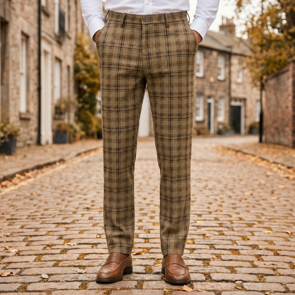 Plaid Trousers for Women Slim Tapered Cotton Blend – Marlowe