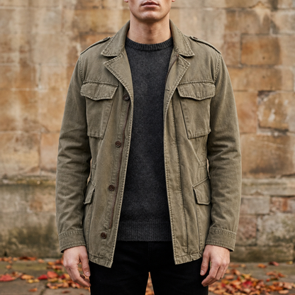 Military Field Jacket Cotton Blend Regular Fit Washed Finish – Calder