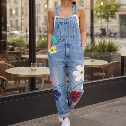 Women's Floral Denim Overalls Loose Fit Cotton Blend – Marlowe