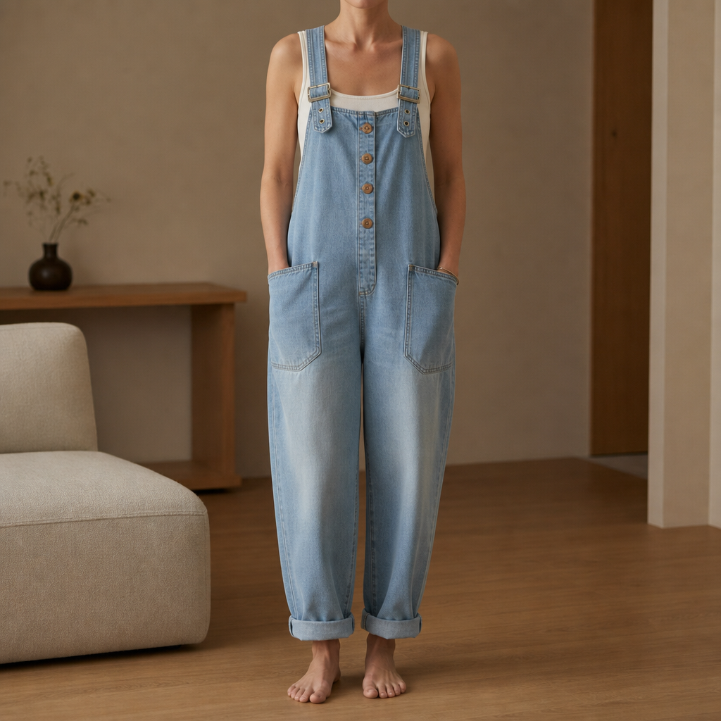 Women's Wide-Leg Denim Overalls Relaxed Fit Adjustable Straps – Marlowe