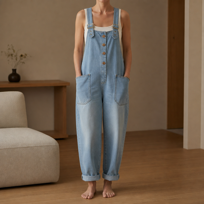 Women's Wide-Leg Denim Overalls Relaxed Fit Adjustable Straps – Marlowe