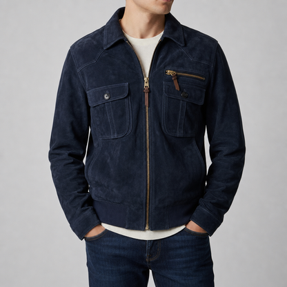 Faux Suede Bomber Jacket Retro Lapel Zippered Cuffs – Marlowe