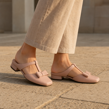 Women's T-Strap Mule Faux Leather Bow Detail – Marielle