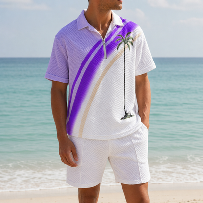 Men's Cotton Blend Palm Print Polo Co-Ord Tailored Shorts – Kai