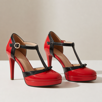 Women's T-Strap Platform Heels Faux Leather Padded Insole – Verona
