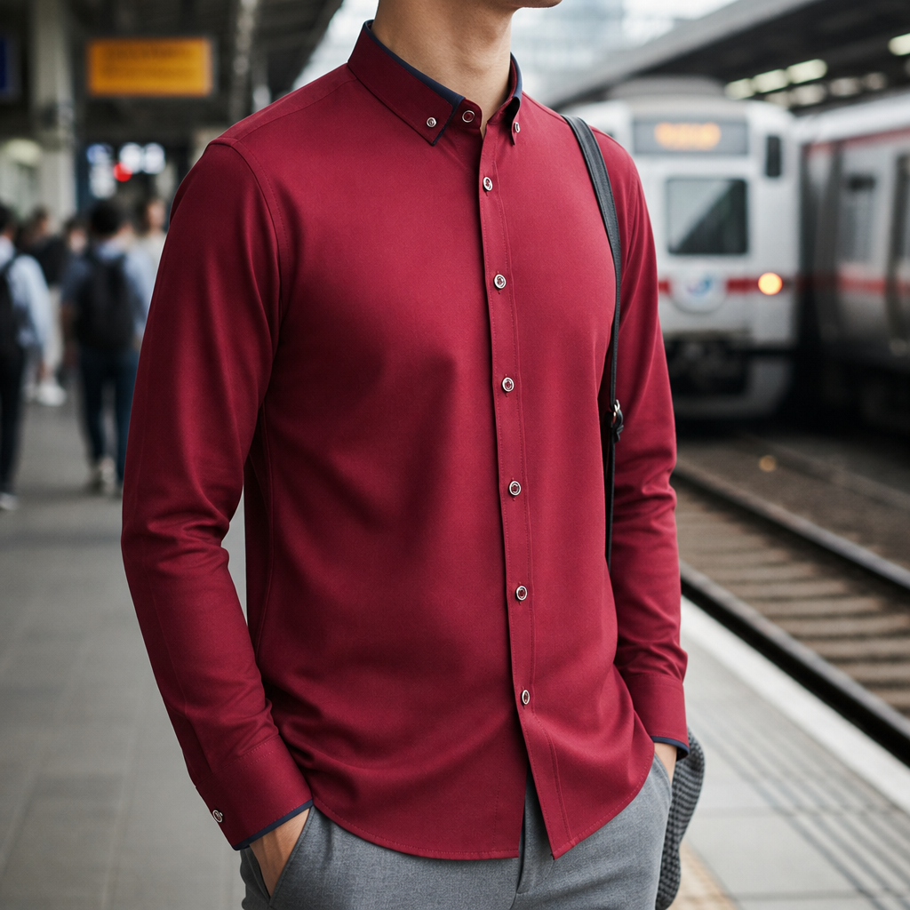 Men's Cotton Stretch Dress Shirt Contrast Collar Tailored Fit – Alton