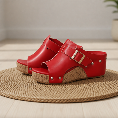 Women's Cork Wedge Platform Sandals Faux Leather Open Toe – Elara